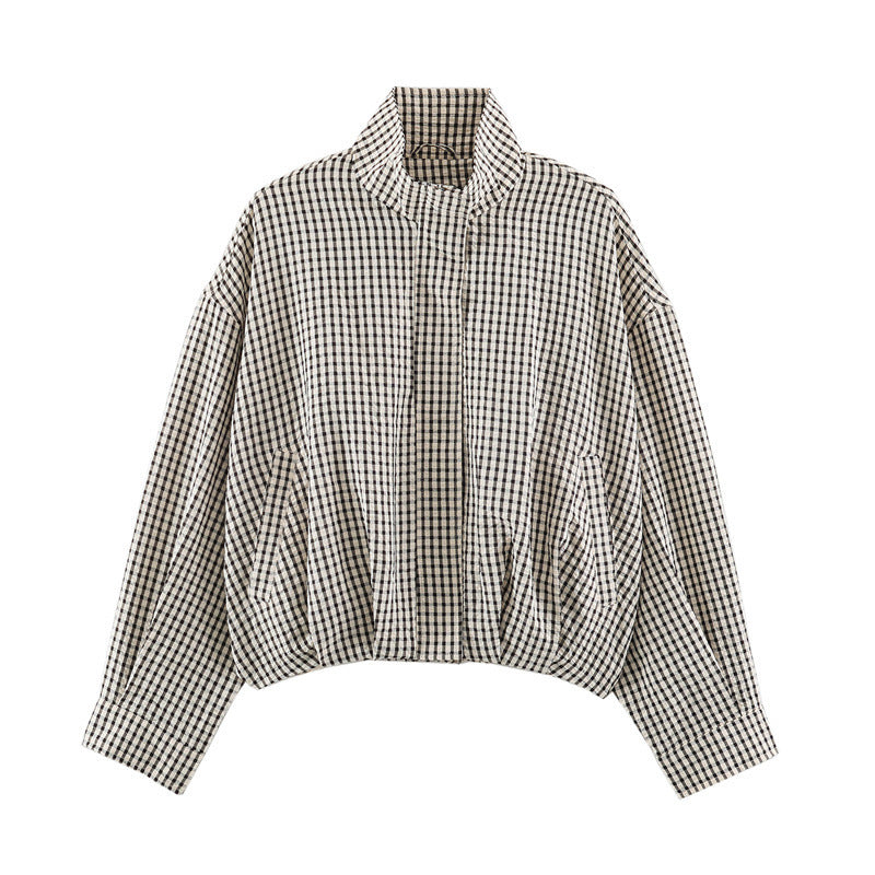 Dam Oversized Rutig Blouson Jacka med Ståkrage