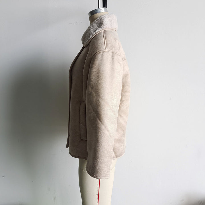 Dam Boxy jacka in Sheepskin look med teddyfoder och stor Lapel
