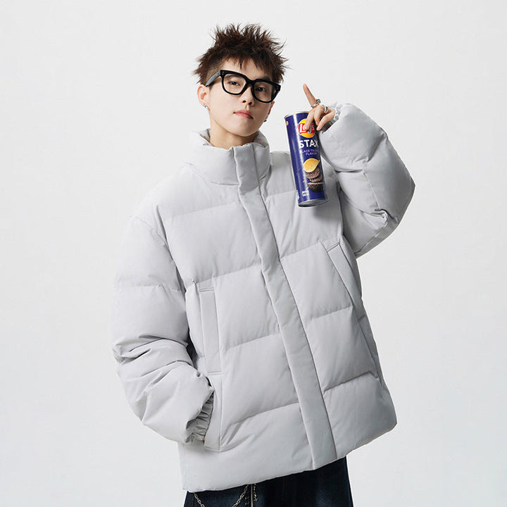 Herr Short Skärning Oversized Quiltad Jacka med Hög Krage