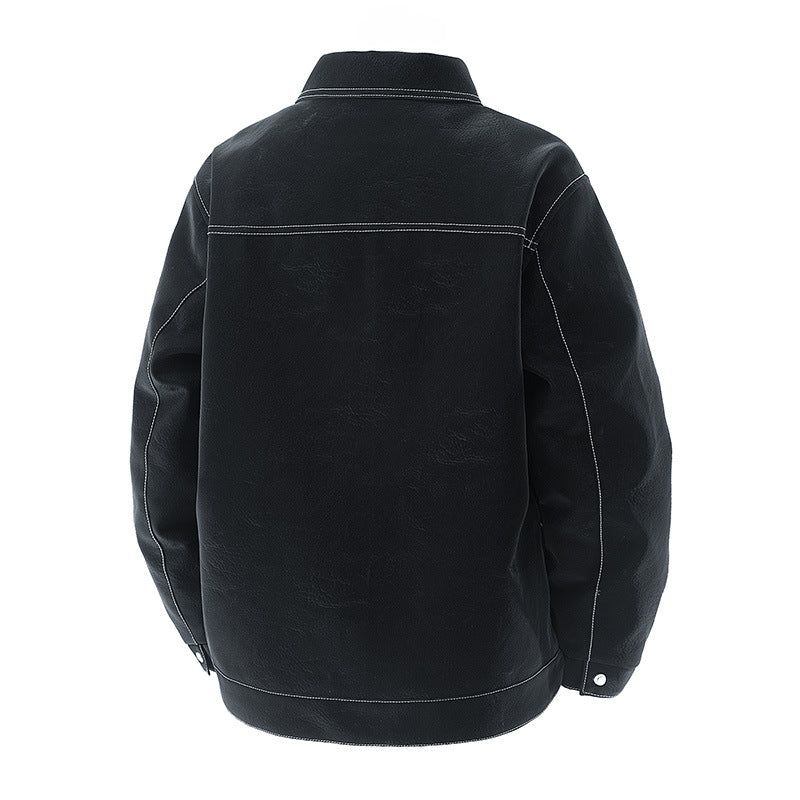 Herr Skjortjacka Tillverkad av Suede-Like Material med Kontrast Dekorativa Sömmar &amp; Bröstfickor