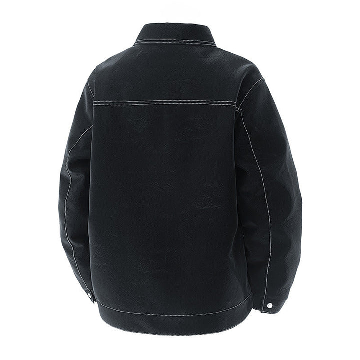Herr Skjortjacka Tillverkad av Suede-Like Material med Kontrast Dekorativa Sömmar &amp; Bröstfickor