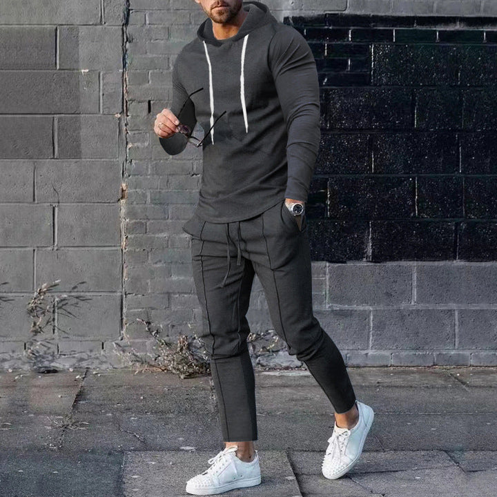 Herr Two-Piece Luvtröja Lounge Set med Smal Passform Luvtröja och Tapered Joggingbyxor