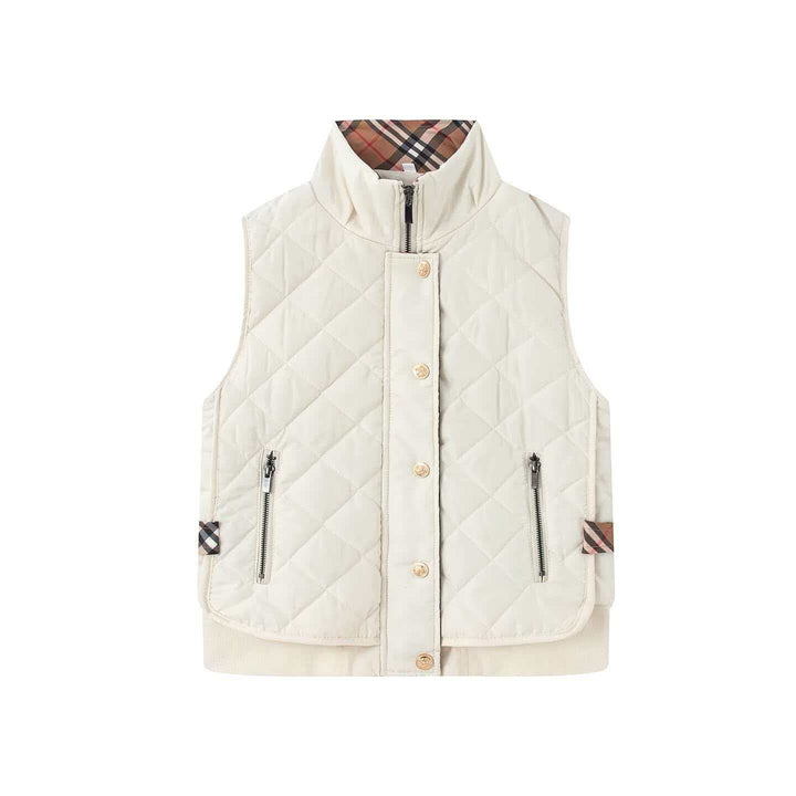 Dam kviltad ärmlös Bodywarmer med ståkrage, dragkedja, Snap knappslå och Ribbed fåll