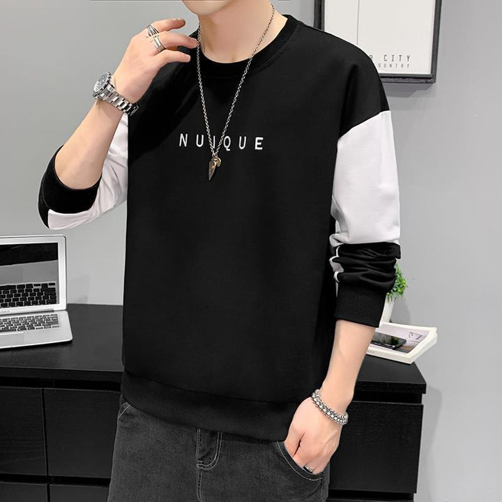 Herr Lätt Colorblock College-Tröja med Round Neck, Ribbstickade Muddar &amp; Minimalistisk Logo Embroidery