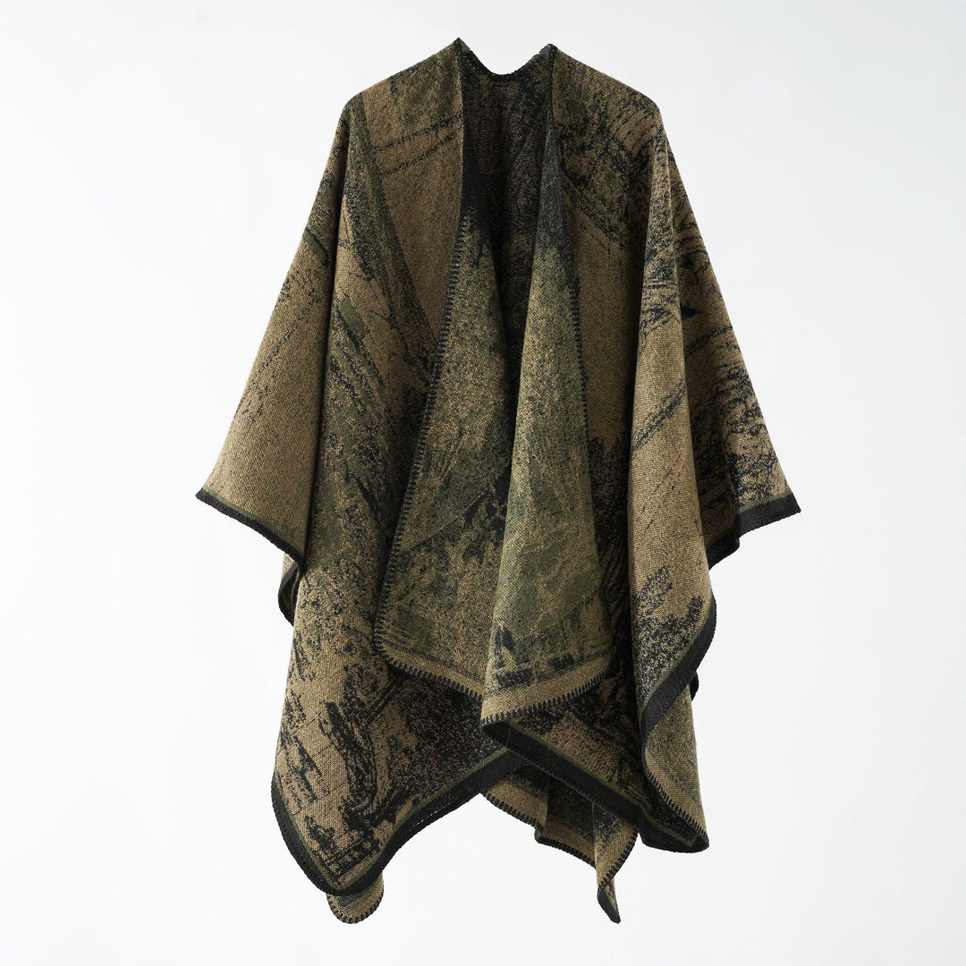 Dam Woven Cape Overlay med Jacquard Structure och kontrast Edging