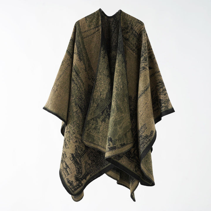 Dam Woven Cape Overlay med Jacquard Structure och kontrast Edging
