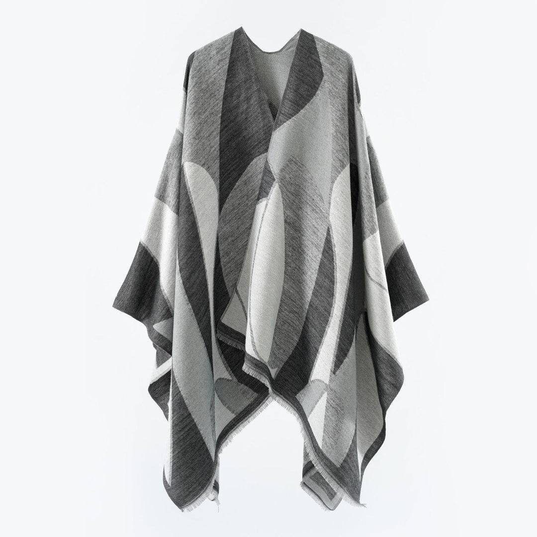 Dam Oversize poncho med V Neck och Geometric Jacquard design