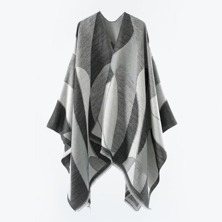 Dam Oversize poncho med V Neck och Geometric Jacquard design