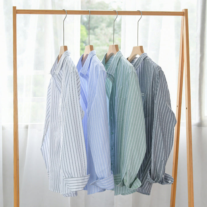 Herr Randig Layering Overshirt Tillverkad av Mjuk Bomullsblandning med A Kent Krage och Utanpå Bröstficka