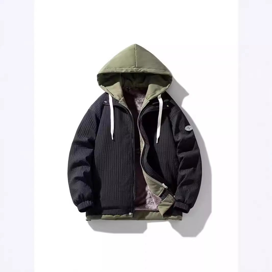 Herr Two-Layer Luvtröja med Fleece Foder och Allover Sketch Tryck