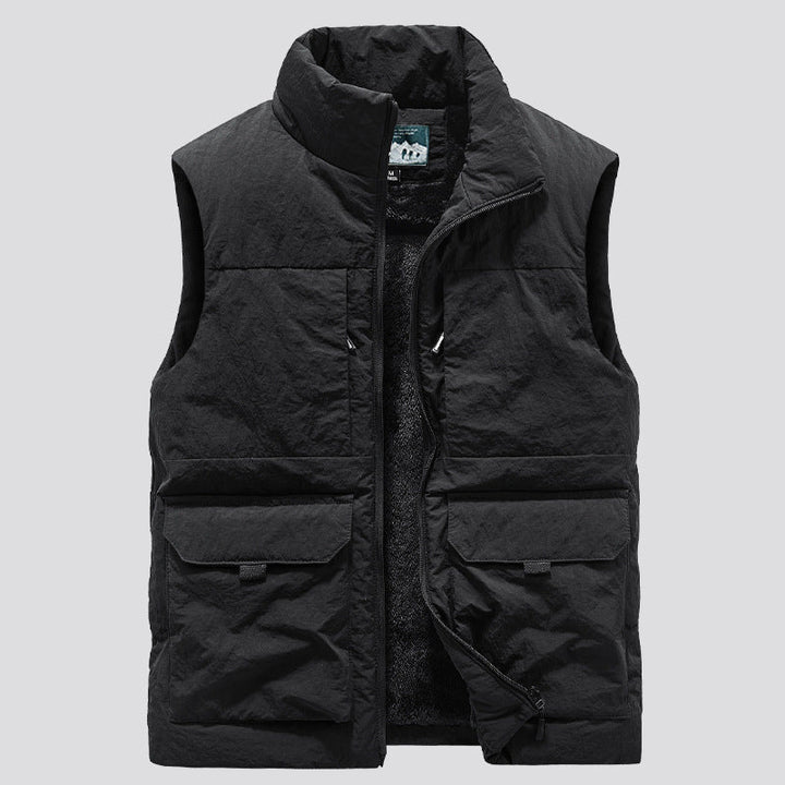 Herr Vadderad Sleeveless Utility Quiltad Väst med Teddyfoder och Large Lock Fickor