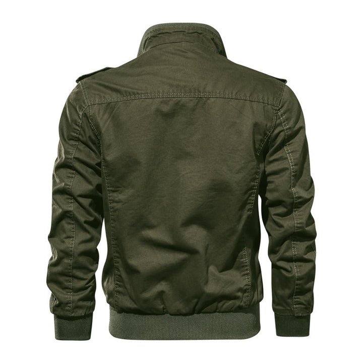 Herr Canvas Fältjacka i Militär Utility Stil med Axel Epaulettes och Ribbad Fåll