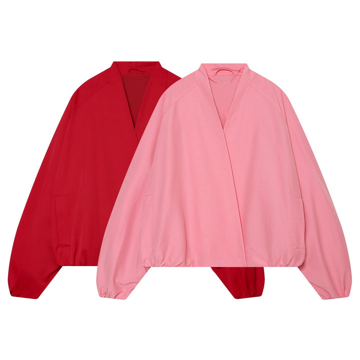 Dam Kort Kimono Jacka med Dropped Ärmar och Elastic Waist