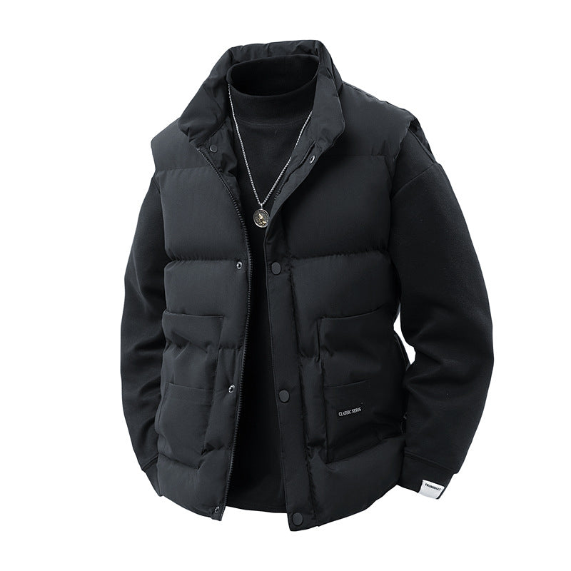 Herr termo quiltad väst med hög krage trim, tryckknapp front &amp; mounted funktion fickor