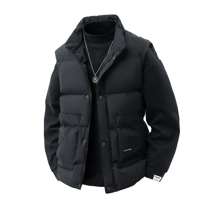 Herr termo quiltad väst med hög krage trim, tryckknapp front &amp; mounted funktion fickor
