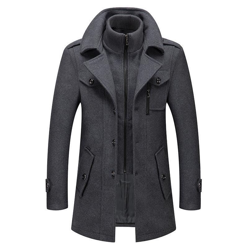 Herr Ull Blandning Overcoat med Uttagbar Quiltad Inre Jacka