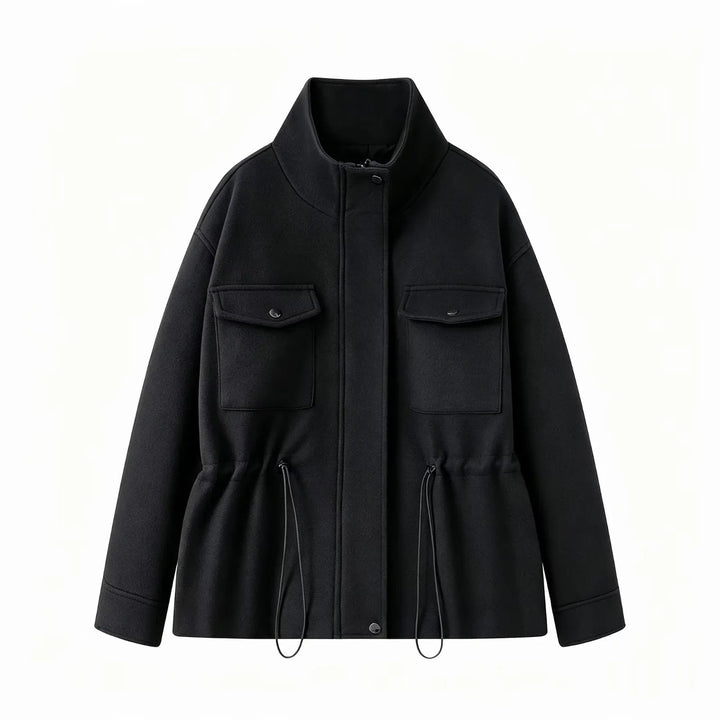 Dam figurnära parka jacka med high ståkrage, drawstring waist och applied flap fickor