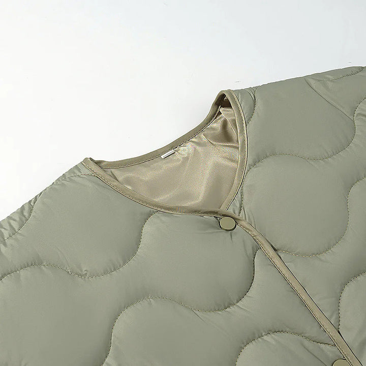 Dam non-vadderad wave quiltad jacka utan krage med snap button front