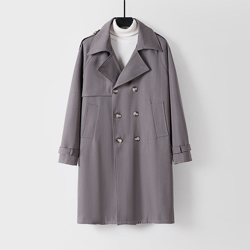 Herr Mid-Length Oversized Trench Kappa med Dubbel Knapp Slå och Axelklaffar