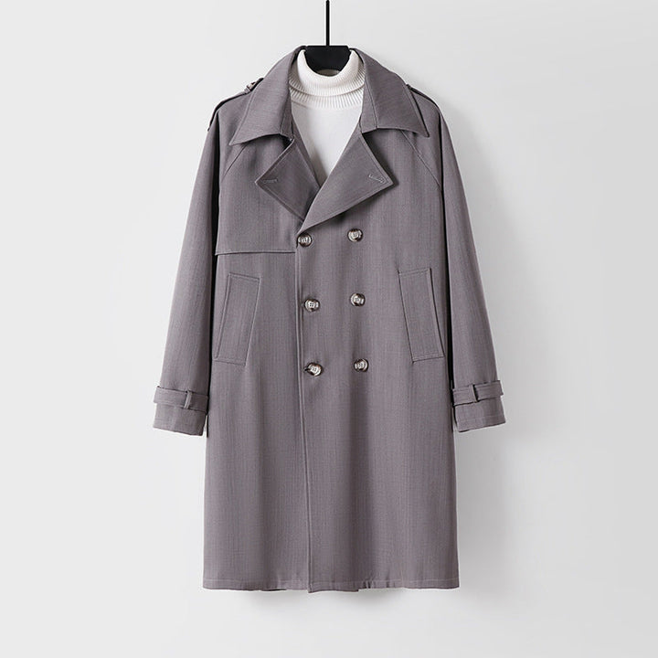 Herr Mid-Length Oversized Trench Kappa med Dubbel Knapp Slå och Axelklaffar