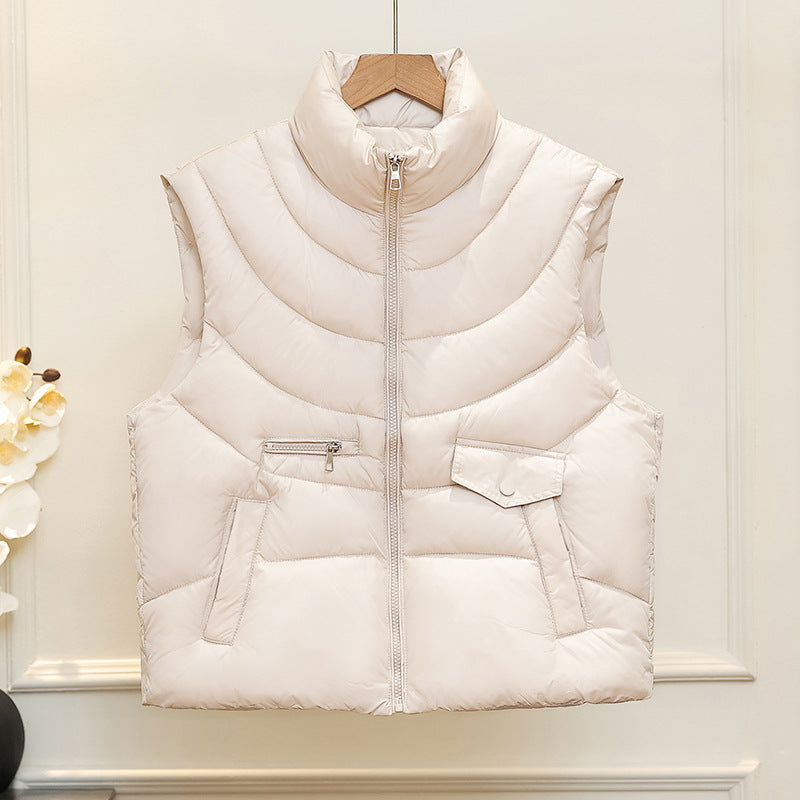Dam sleeveless quiltad insulation väst med high ståkrage, concealed dragkedja, och multifunctional fickor