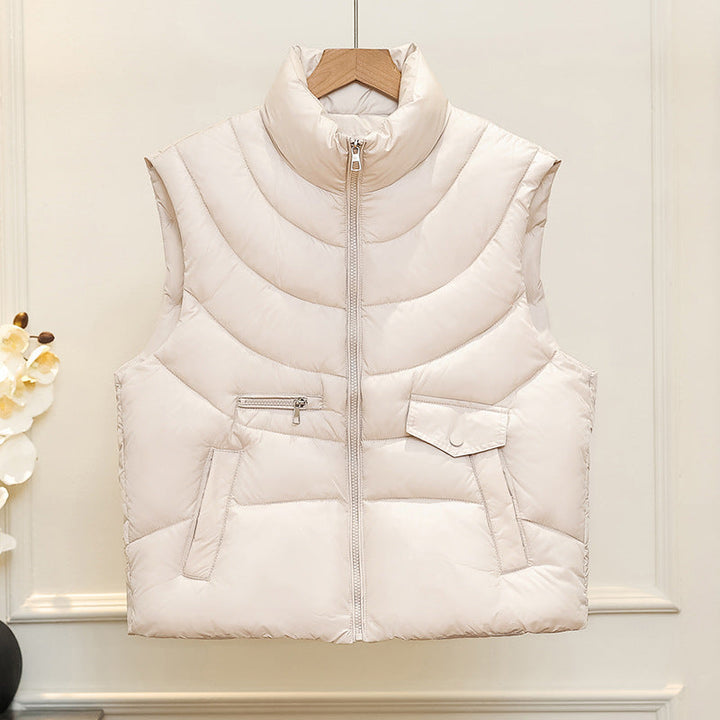 Dam sleeveless quiltad insulation väst med high ståkrage, concealed dragkedja, och multifunctional fickor