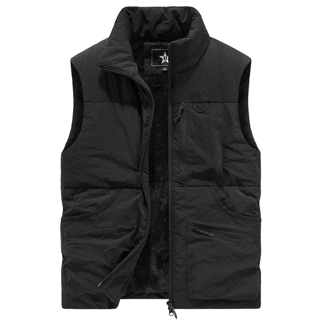 Herr Sleeveless Utility Vadderad Väst med Teddyfoder och Hög Krage