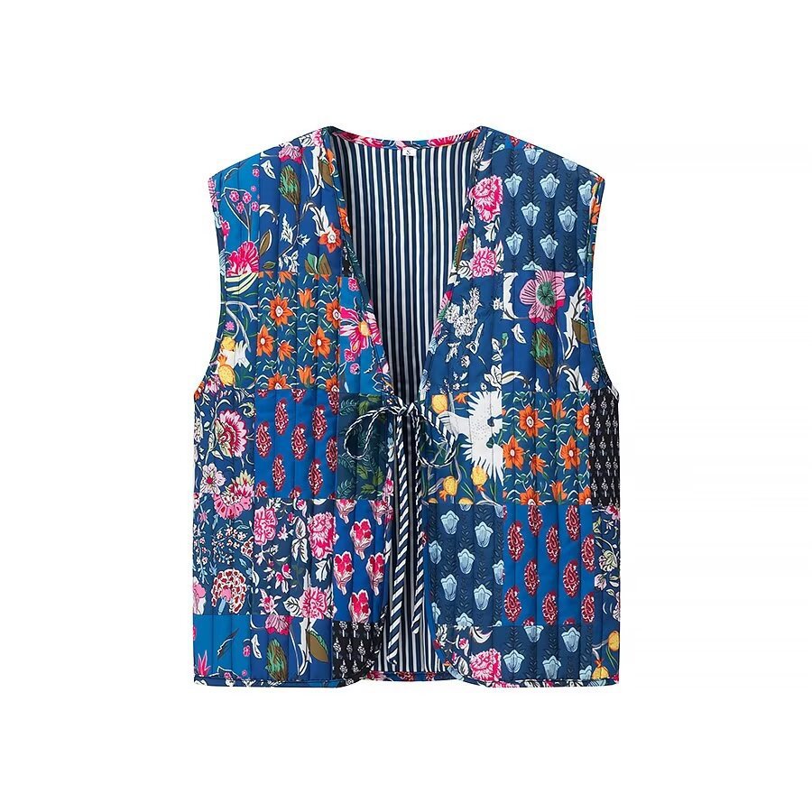 Dam vadderad kviltad väst med blommig Allover look och Tie Band