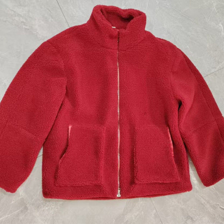 | Dam Cozy Teddy Päls Jacka med Hög Krage och Dragkedja
