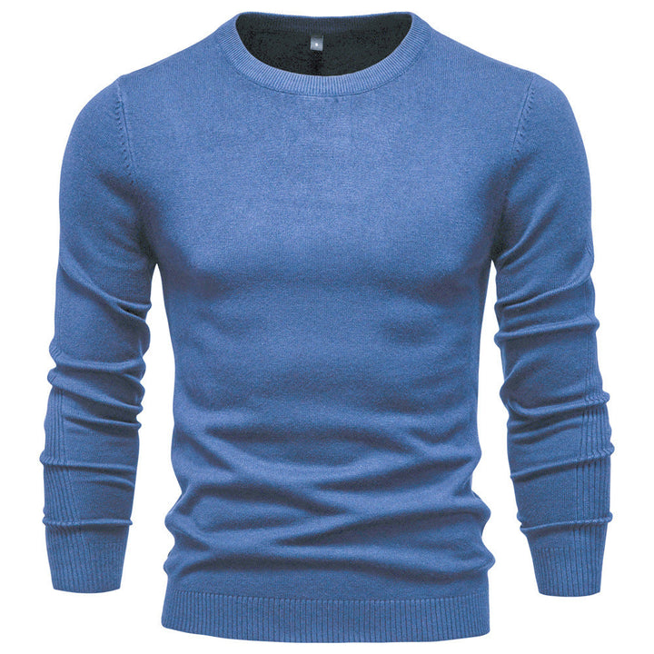 Herr Nano Minimalistisk Round Neck Fin Stickad med Flat Axel Seam och Ribbstickade Muddar