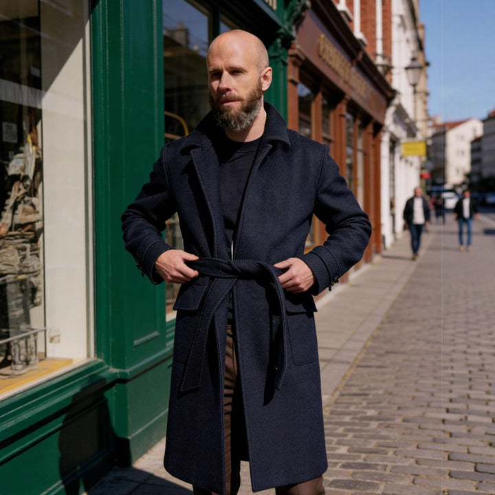 Herr Figurnära Ull Rock med Utanpåfickor och Lapel Krage