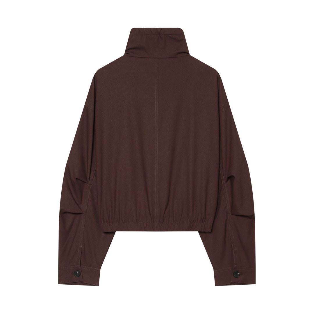 Dam Kort Utility Blouson med Hög Stå Krage, Drawstring Waist och Lock Fickor
