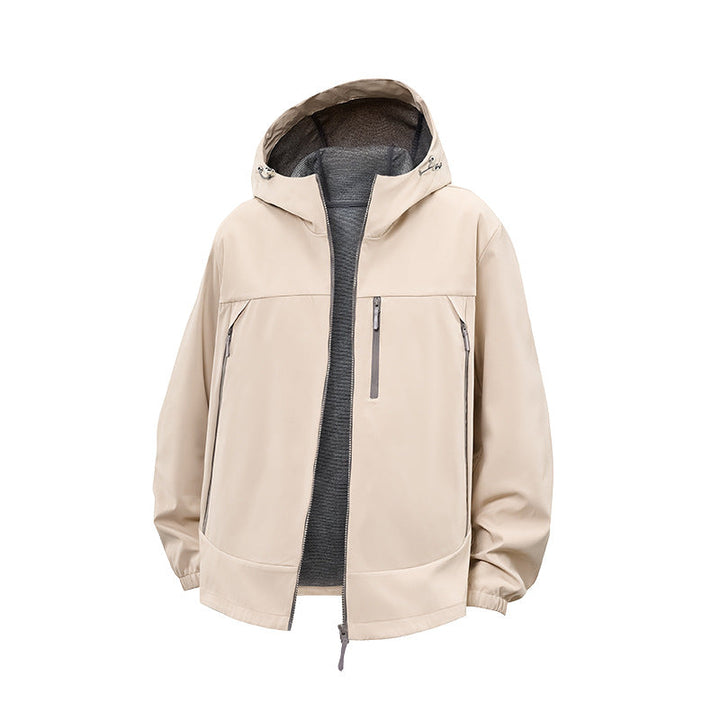 Herr Teknisk Softshell Hybrid Jacka med Fleecefoder och Justerbar Huva