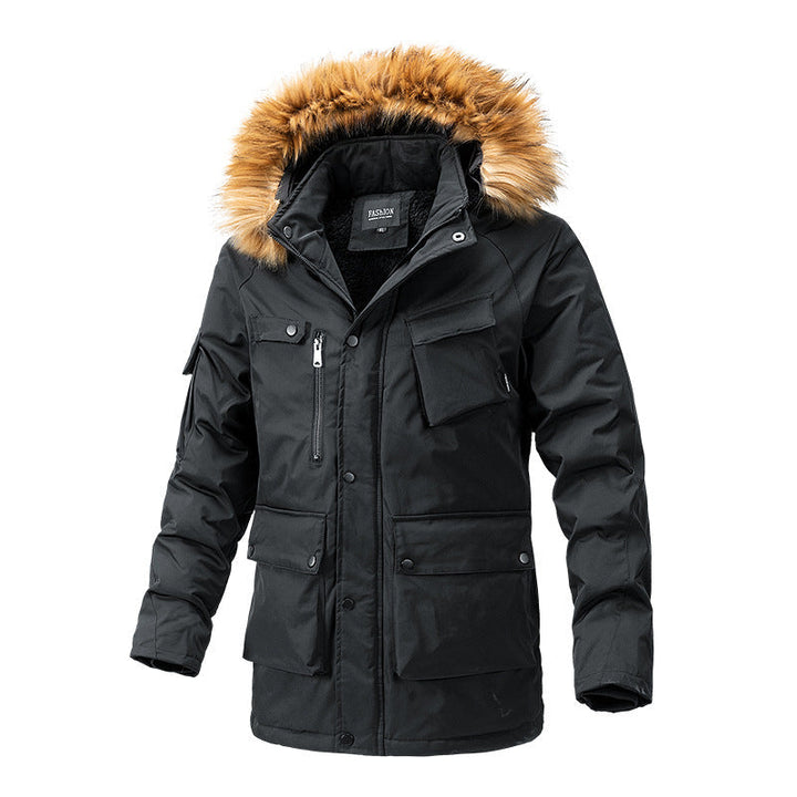 Herr Canvas Parkas med Sherpa Foder, Extended Skärning och Funktion Arm Ficka