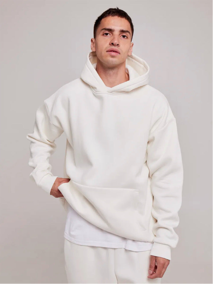 Herr Kraftig Fleece Boxig Luvtröja med Deep Axel Drop Reinforced Huva och Känguruficka