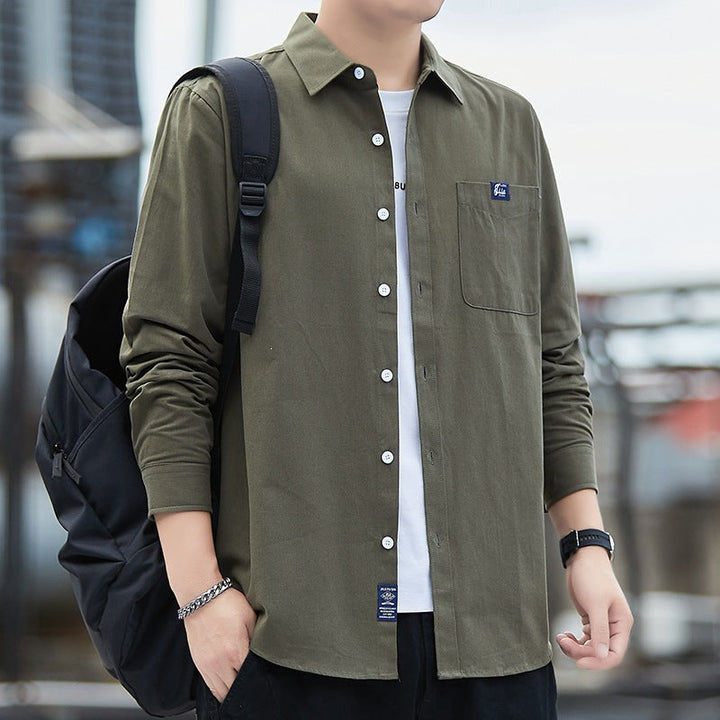 Herr Bomull Overshirt i Casual Look med Bröstficka &amp; Skjortkrage