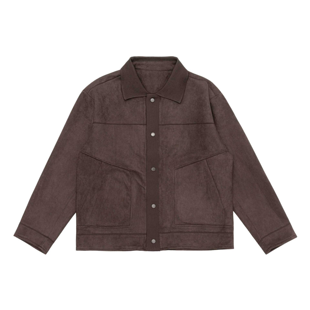 Herr overshirt jacka tillverkad av textured velour med ribbad krage