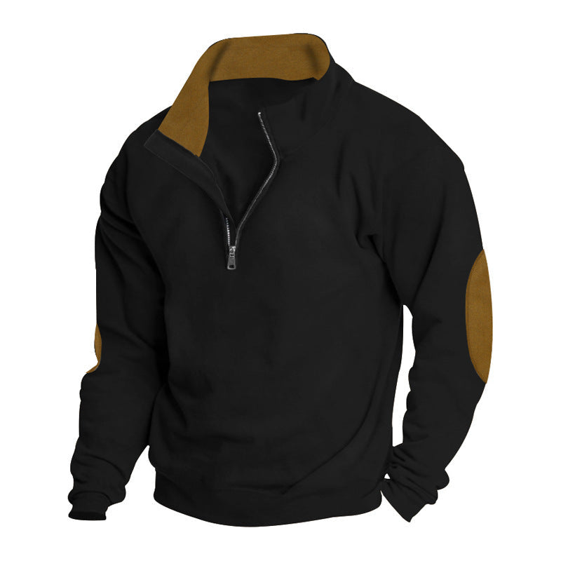 Herr Nano Comfort Pullover med Kort Dragkedja, Ståkrage, Reinforced Elbow Lappar, och Brushed Inner Foder