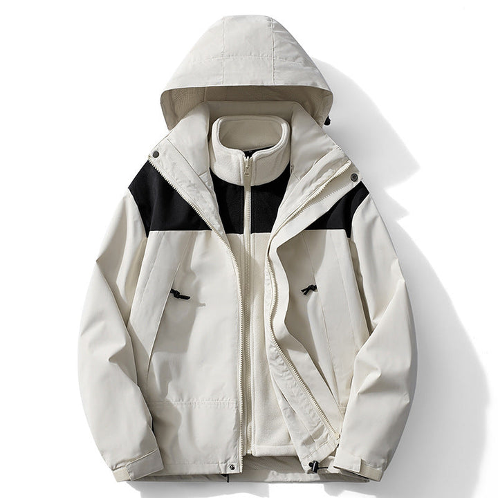 Herr two-lager softshell trekking jacka med avtagbar fleece inner jacka och huva