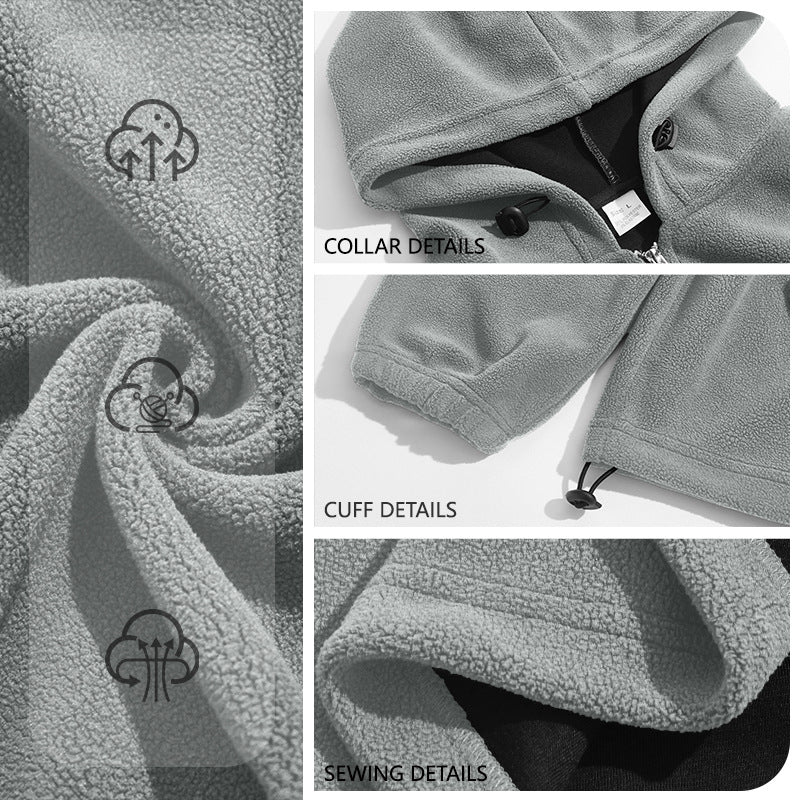 Herr Fleece Luvtröja med Halv Dragkedja, Känguruficka, och Adjustable Huva