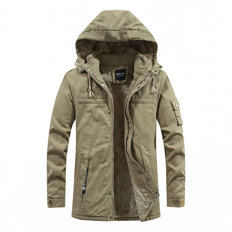 Herr Vindskyddande Canvas Parka med Cozy Teddy Fleecefoder och Funktionell Huva