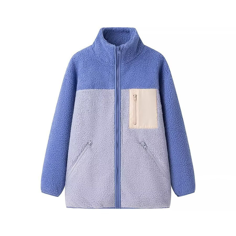 Dam oversize teddy-fleecejacka med ståkrage, dragkedja fickor och nylon Chest ficka