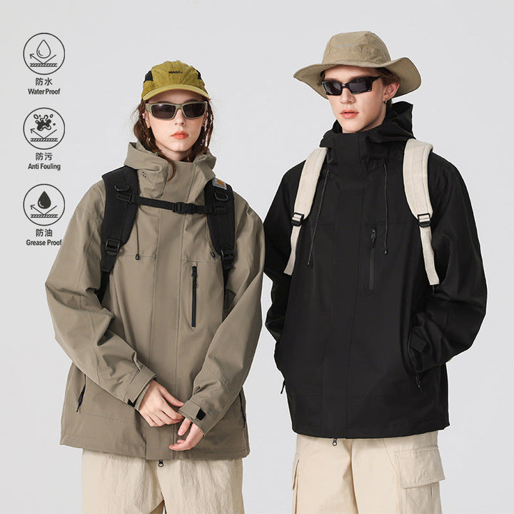 Herr Teknisk Regn och Softshell Jacka med Justerbar Huva och Bröst Dragkedja