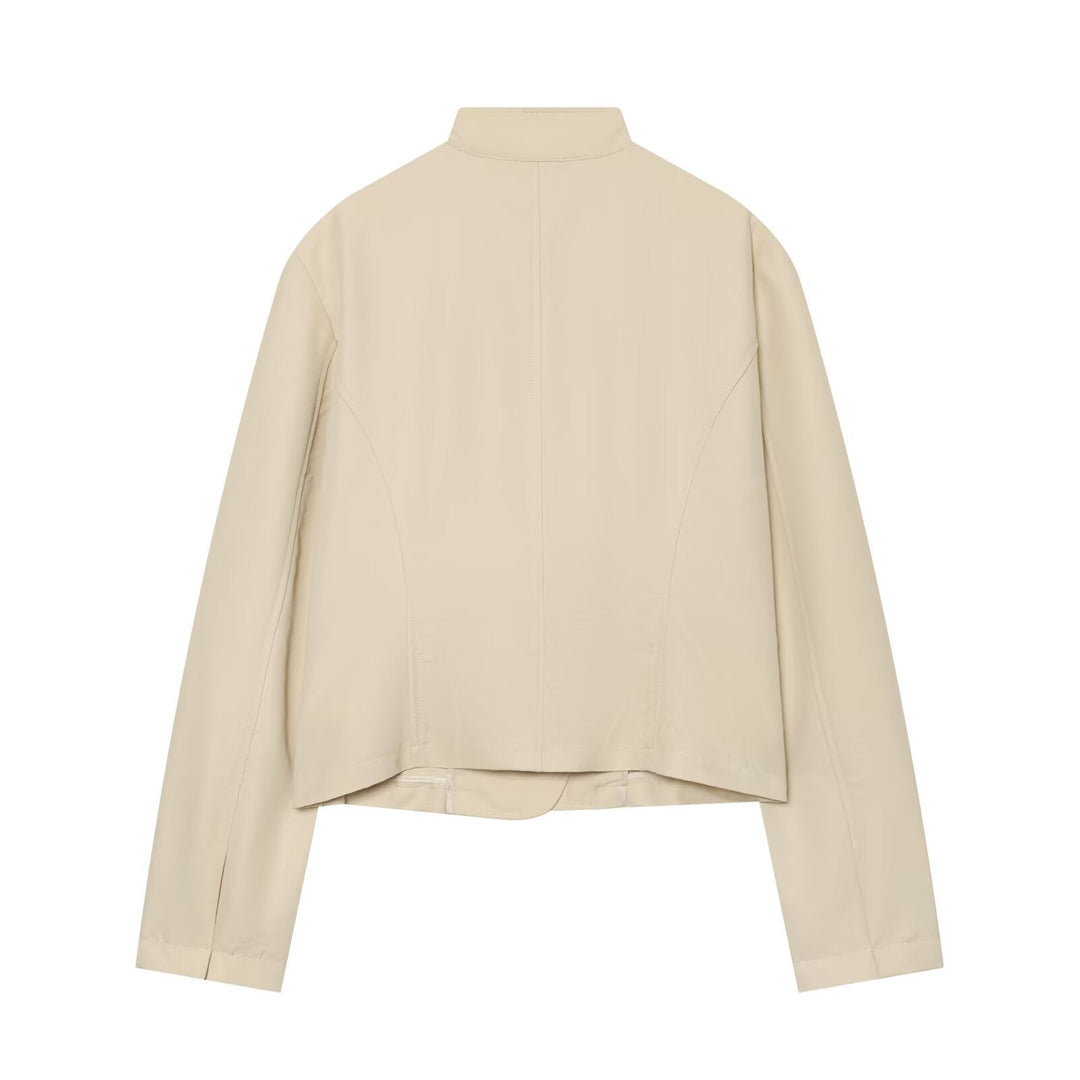 Dam Asymmetrisk Kort Jacka med Stå Krage och Tailored Seams