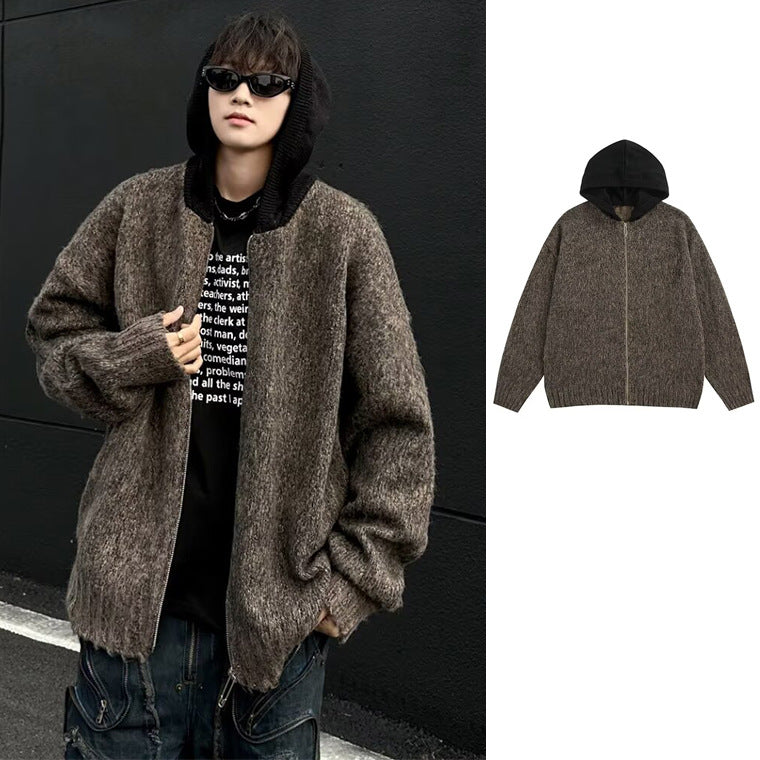 Herr Modern Chunky Stickad Tröja med Huva