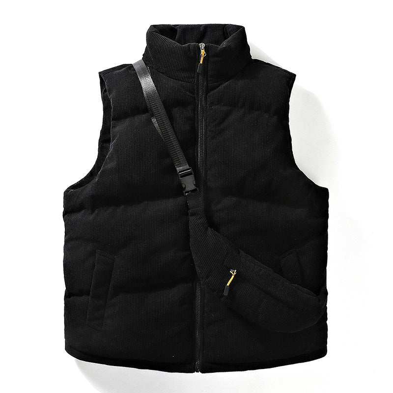 Herr Quiltad Manchester Sleeveless Termisk Väst med Ståkrage och Integrated Crossbody Bag