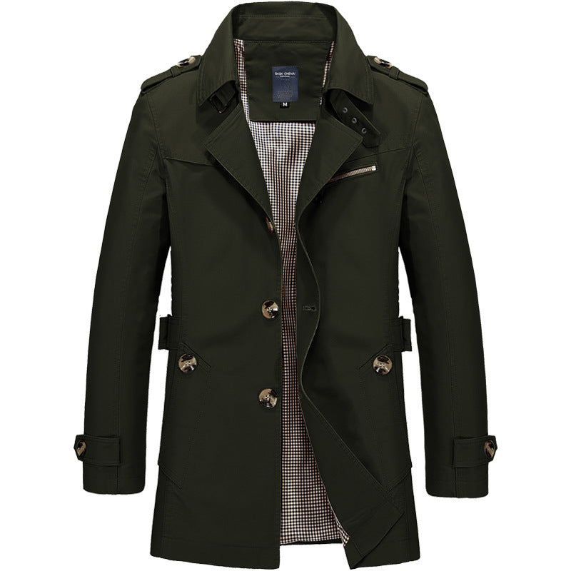 Herr Short Double-Breasted Trenchcoat med Lapel Krage, Epaulets och Rutig Foder
