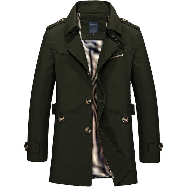 Herr Short Double-Breasted Trenchcoat med Lapel Krage, Epaulets och Rutig Foder