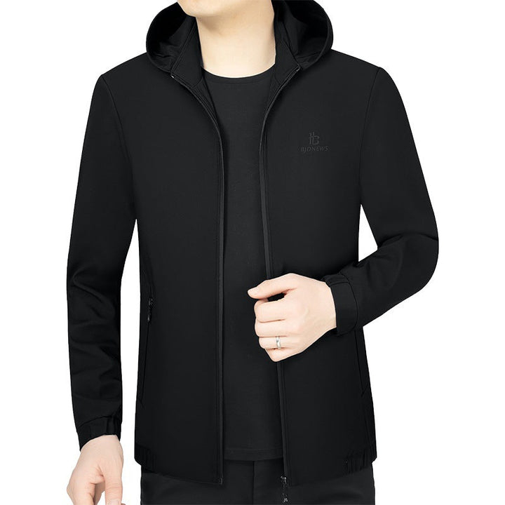 Herr med Huva Softshell Jacka med Wind och Water Repellent Membrane och Zippered Fickor