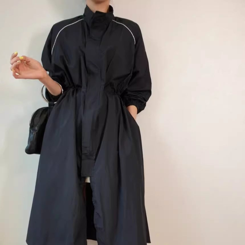 Dam lätt vindjacka kappa med Shaping Drawstring och raglanärmar
